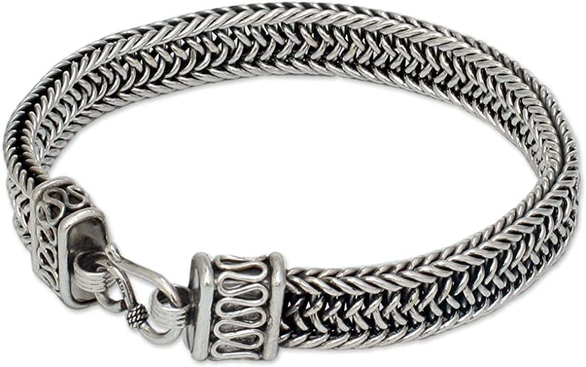 NOVICA .925 Sterling Silver Men's Woven Chain Bracelet, 8.5", Kingdom'